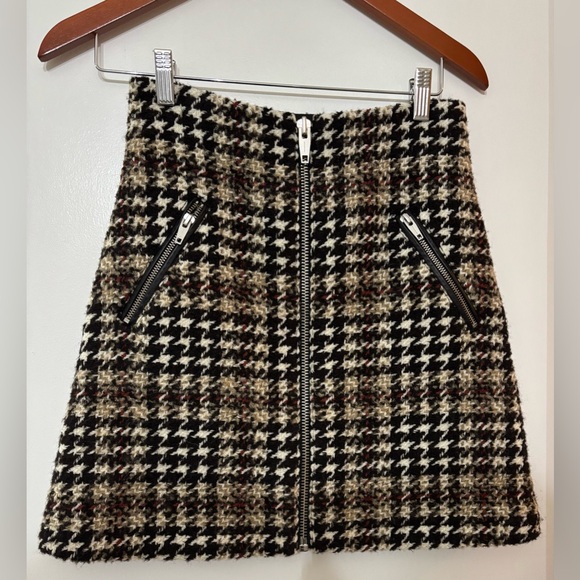 The Kooples Women Wool Blend High Waisted Houndstooth A Line Mini Skirt Size 34 - Picture 6 of 15